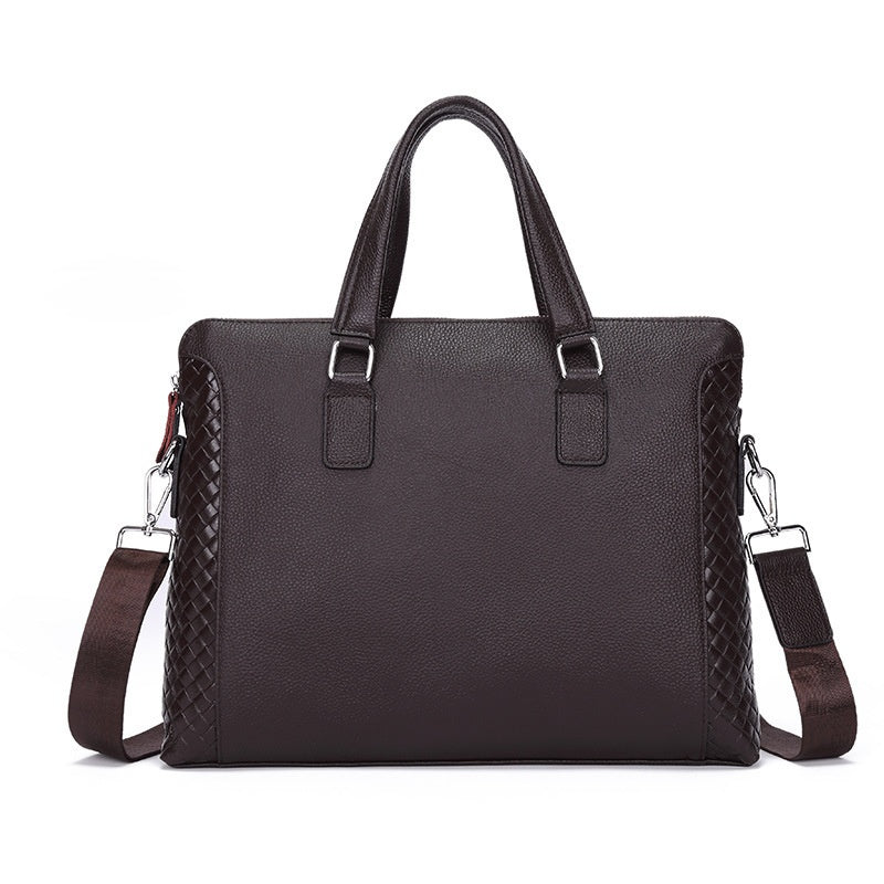 Men’s Genuine Leather Business Briefcase – 14” Laptop Office Work Bag (Cowhide)