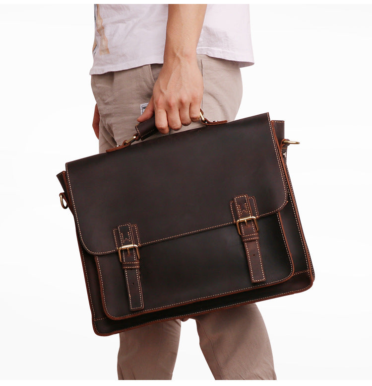 Genuine Leather Men’s Business Briefcase – Premium Cowhide Office Messenger Bag