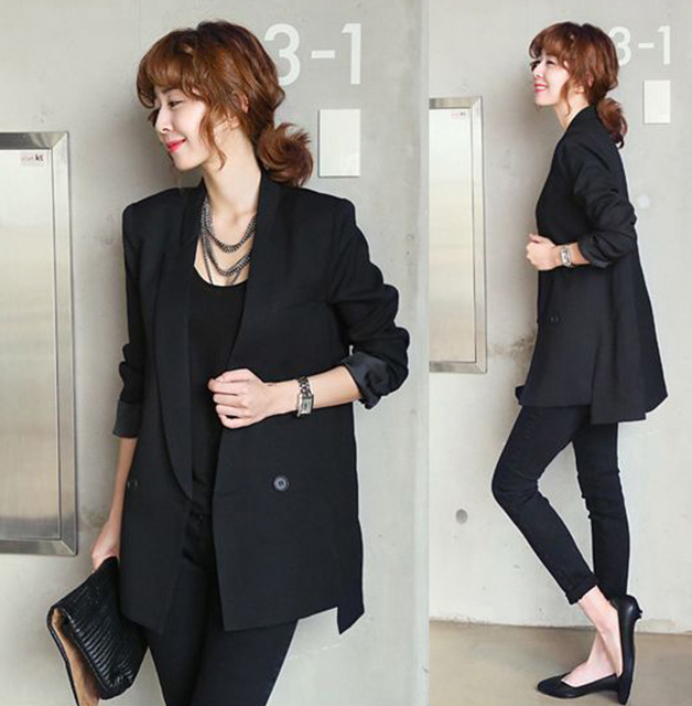 Women’s Black Asymmetrical Blazer Jacket – Long Sleeve Chic Cotton Blazer