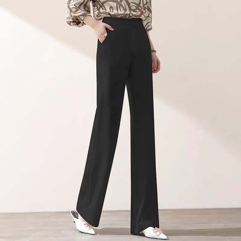 Women’s High Waist Wide Leg Trousers – Korean Loose Straight Pants (White / Black)