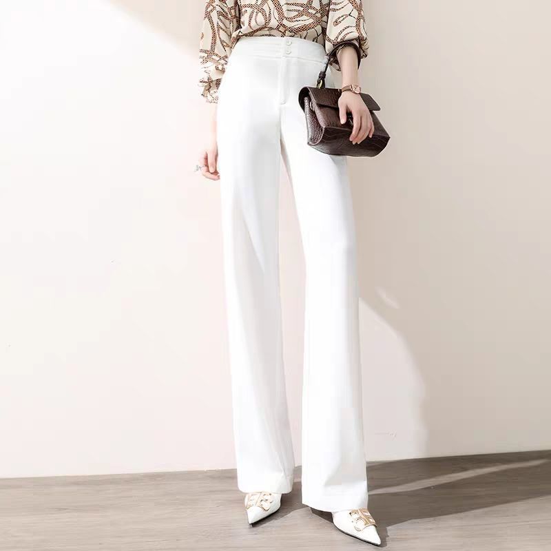 Women’s High Waist Wide Leg Trousers – Korean Loose Straight Pants (White / Black)