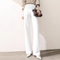 Women’s High Waist Wide Leg Trousers – Korean Loose Straight Pants (White / Black)