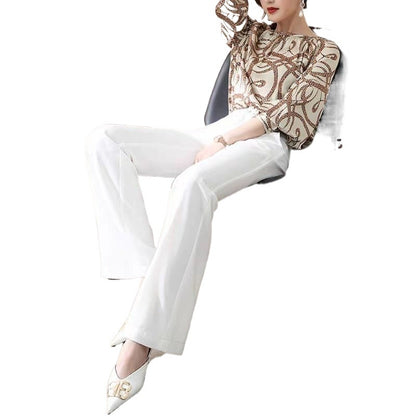 Women’s High Waist Wide Leg Trousers – Korean Loose Straight Pants (White / Black)