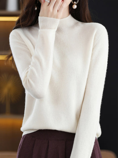 Women’s Wool Blend Half Turtleneck Jumper – Loose Fit Office Knit Sweater