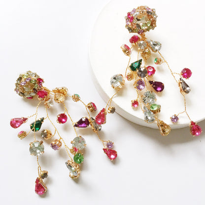 Colourful Rhinestone Flower Earrings – Sparkly Crystal Fashion Stud Earrings for Women