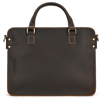 Men’s Crazy Horse Leather Briefcase – 14-Inch Genuine Leather Business Bag