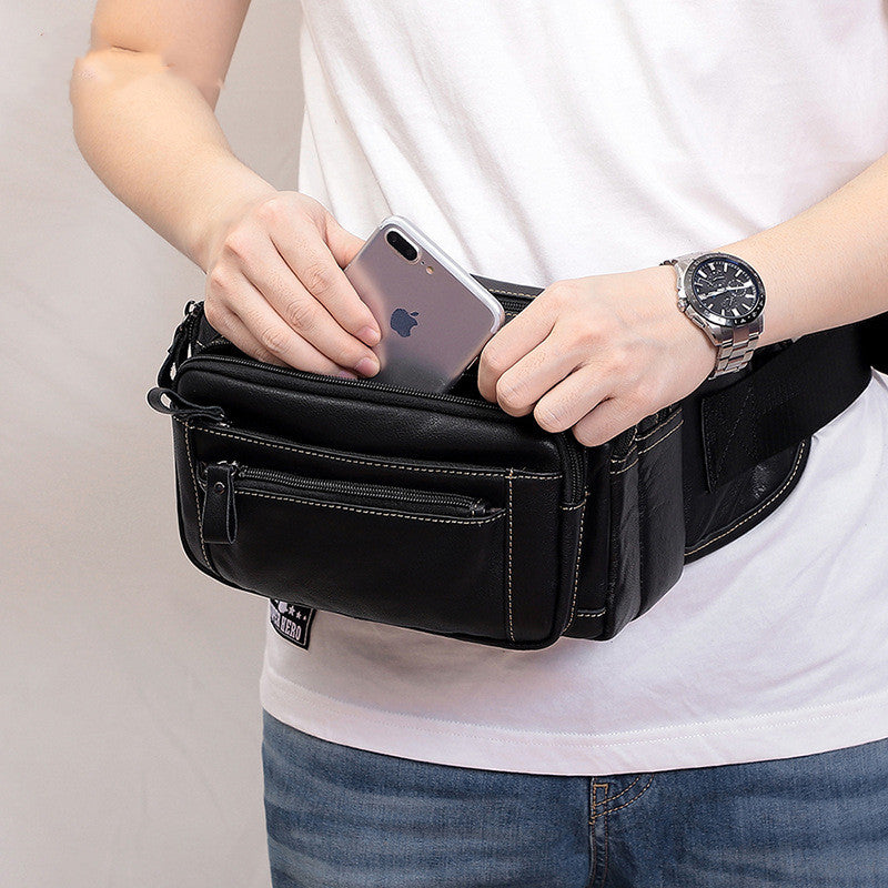 Genuine Leather Men’s Waist Bag – Medium Retro Crossbody Travel Bag