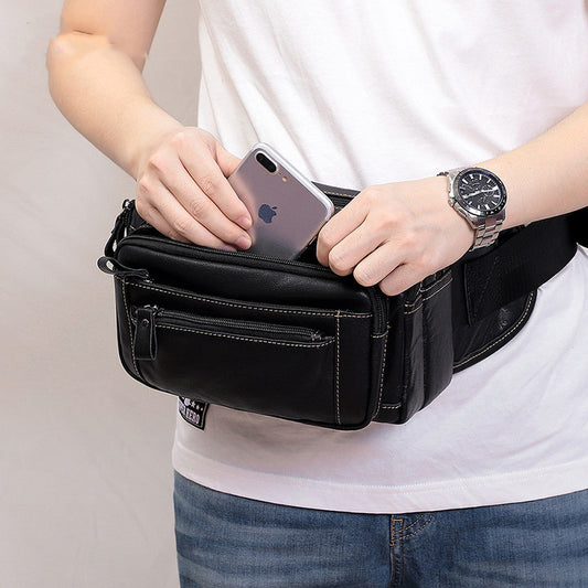 Genuine Leather Men’s Waist Bag – Medium Retro Crossbody Travel Bag