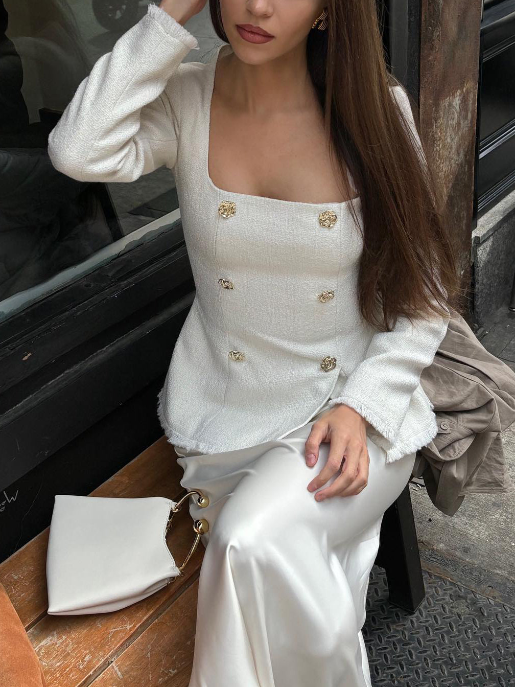 Women’s Elegant Square Neck Blazer – Long Sleeve Tailored Jacket