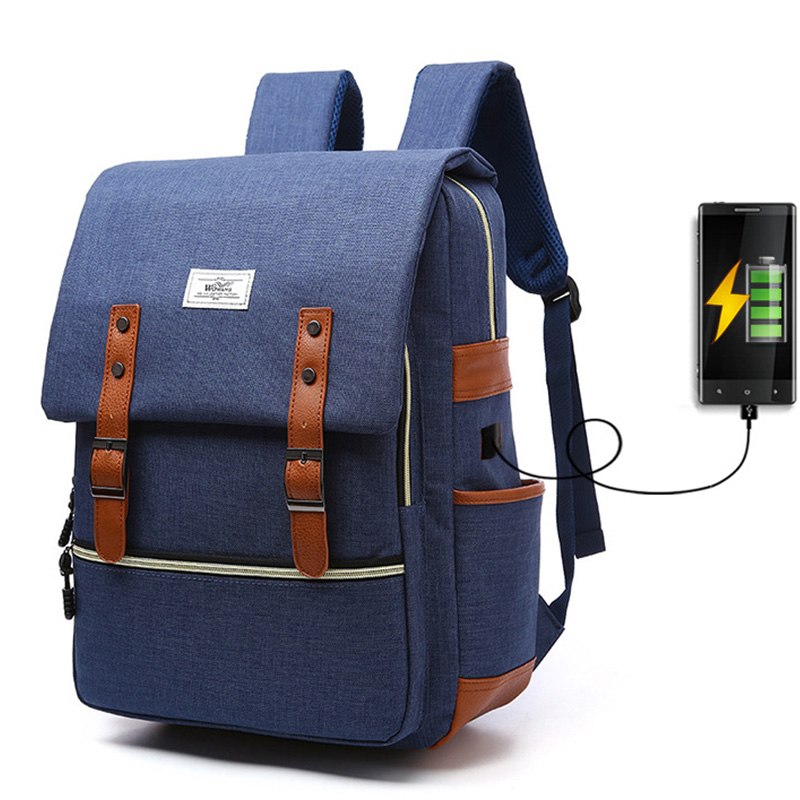 Vintage Canvas Laptop Backpack with USB Charging – Travel & School Bag