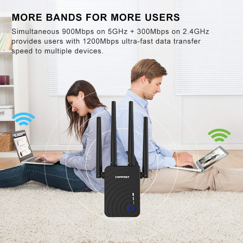 AC1200 Dual Band 1200Mbps WiFi Range Extender Router | Modem-Router Combos | 2.4G & 5G Wireless Repeater | Networking Device