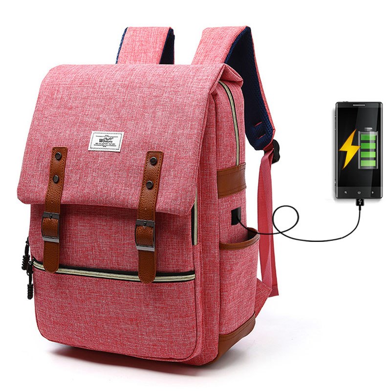 Vintage Canvas Laptop Backpack with USB Charging – Travel & School Bag