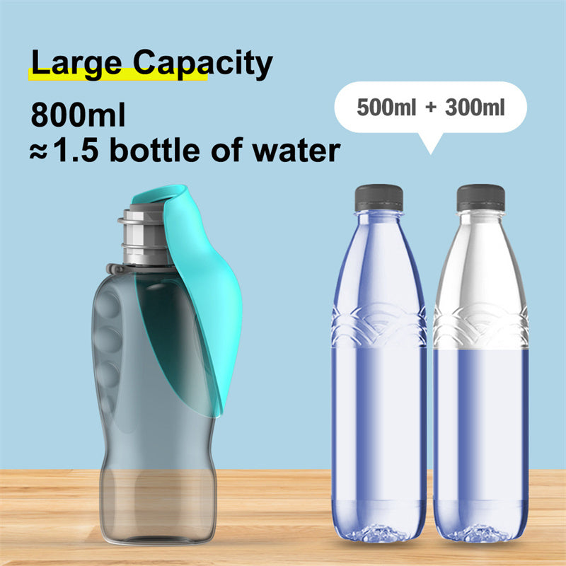 Portable Dog Water Bottle 800ml Leakproof Travel Dispenser with Foldable Bowl for Walking & Hiking