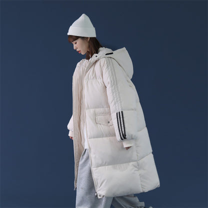 Woman Trench Over The Knee Long Hooded Puffer Jacket – Winter Office & Casual Coat