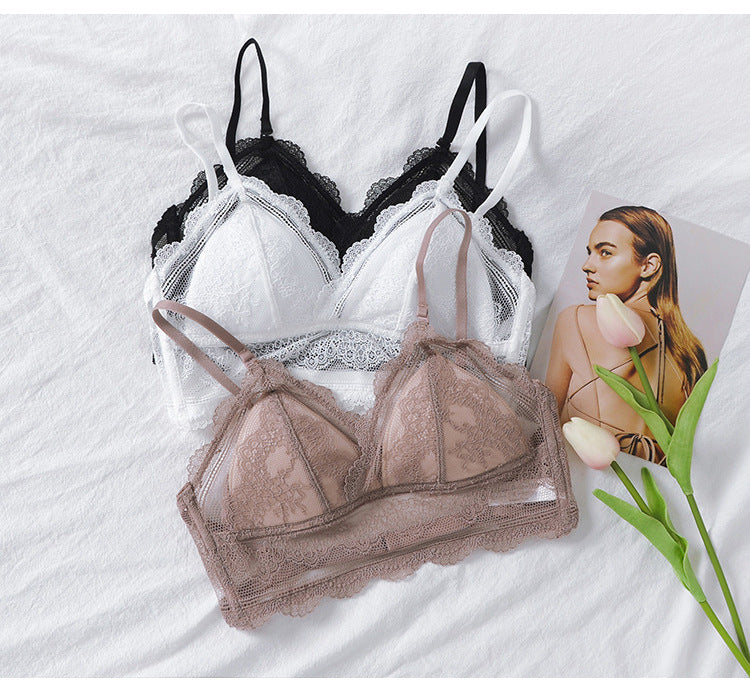 Women’s Lace Halter Bra – Wire free Low Back Seamless Bralette