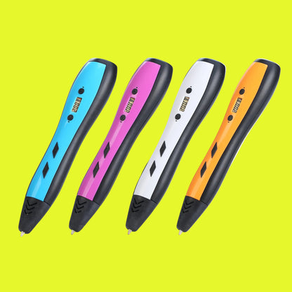 Four colorful pens with black accents on a white background