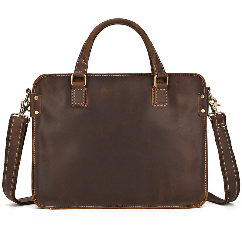 Men’s Crazy Horse Leather Briefcase – 14-Inch Genuine Leather Business Bag