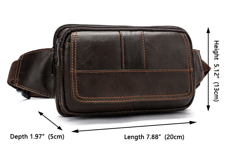 Genuine Cowhide Leather Men’s Waist Bag – Retro Crossbody Hip Bag