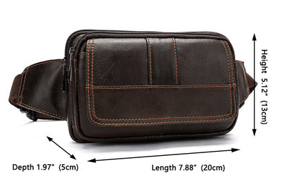 Genuine Cowhide Leather Men’s Waist Bag – Retro Crossbody Hip Bag