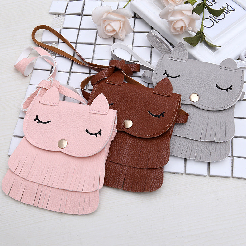 Cute Fox Tassel PU Crossbody Bag for Girls – Small Kids Shoulder Bag