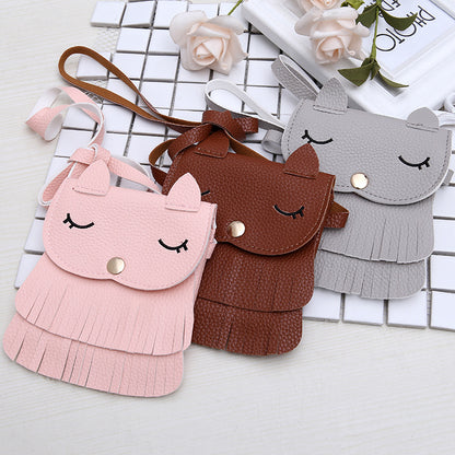 Cute Fox Tassel PU Crossbody Bag for Girls – Small Kids Shoulder Bag