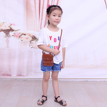 Cute Fox Tassel PU Crossbody Bag for Girls – Small Kids Shoulder Bag