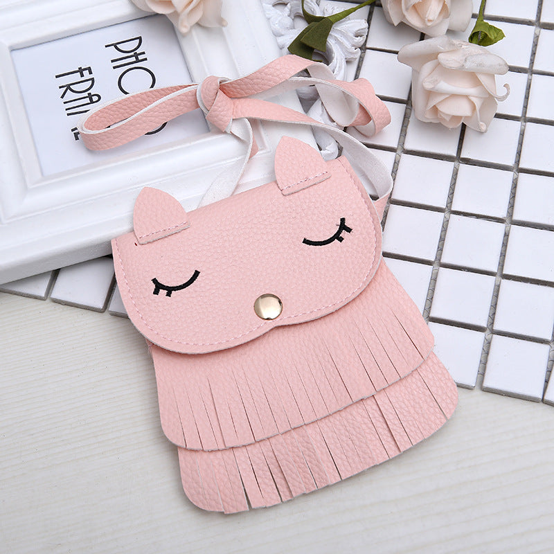 Cute Fox Tassel PU Crossbody Bag for Girls – Small Kids Shoulder Bag