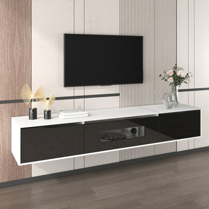 TV Cabinet, High-gloss TV Cabinet, Matching Colours In White And High-gloss Black, With Colour-changing LED Lights.only Front Cabinet Door High-gloss