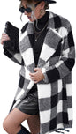 Women’s Plaid Lapel Long Coat – Loose Non-Buckle Trench Overcoat