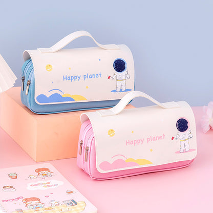 Office & School Supplies Planet Flip Canvas Pencil Case – Large Capacity Cute Cartoon Pen Pouch