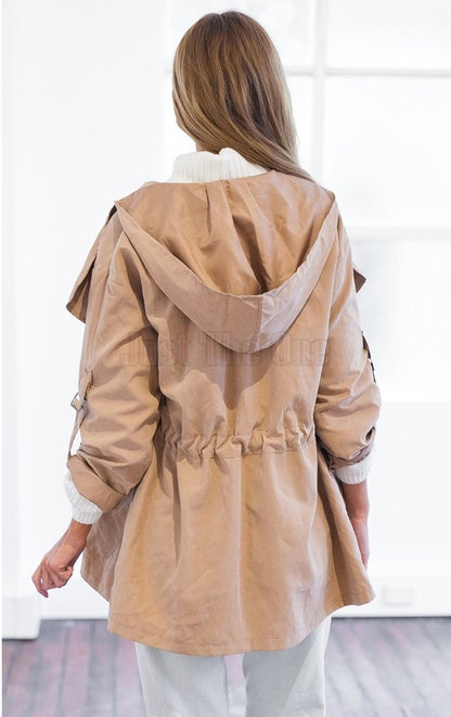 Women’s Hooded Waterproof Trench Coat – Lightweight Windbreaker Jacket