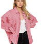 Basic Jacket Women’s Raw Hem Ripped Denim Coat – Loose Fit Casual Office Jacket