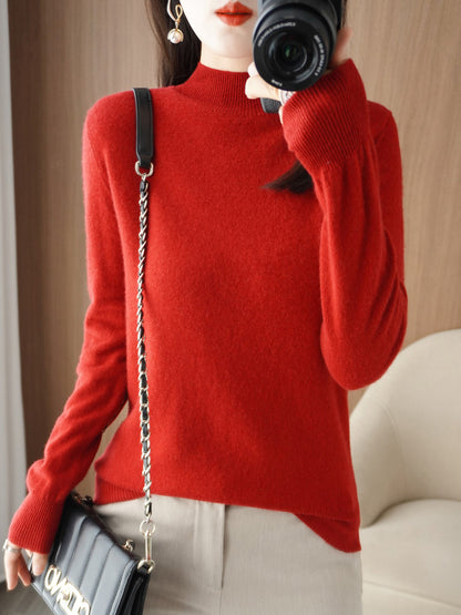 Women’s Wool Blend Half Turtleneck Jumper – Loose Fit Office Knit Sweater