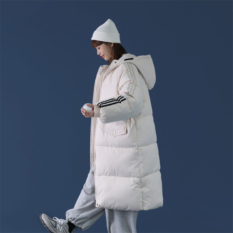 Woman Trench Over The Knee Long Hooded Puffer Jacket – Winter Office & Casual Coat