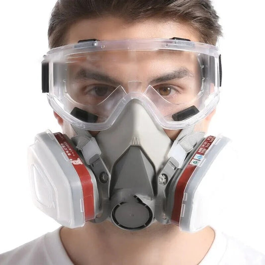 Fire Protection 6200 Reusable Half Face Respirator Gas Mask with Anti-Fog Goggles – 8 in 1 Safety Set