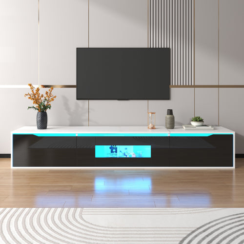TV Cabinet, High-gloss TV Cabinet, Matching Colours In White And High-gloss Black, With Colour-changing LED Lights.only Front Cabinet Door High-gloss