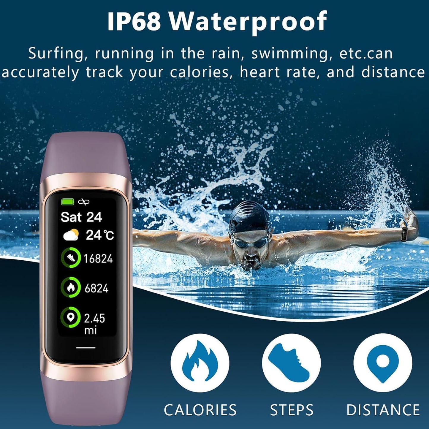 Fitness Tracker With 24 7 Heart Rate Blood Oxygen Sleep Monitor IP68 Waterproof For Women Men
