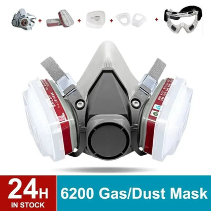 Fire Protection 6200 Reusable Half Face Respirator Gas Mask with Anti-Fog Goggles – 8 in 1 Safety Set
