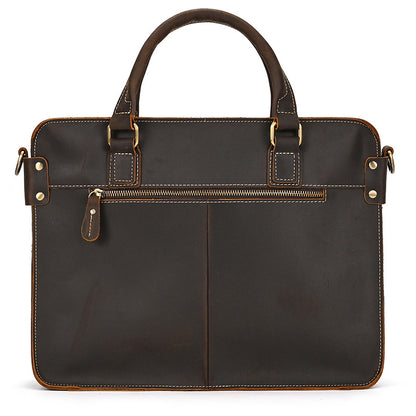 Men’s Crazy Horse Leather Briefcase – 14-Inch Genuine Leather Business Bag