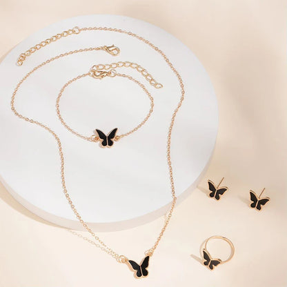 5PCS Butterfly Jewellery Set for Women – Necklace, Earrings, Ring & Bracelet | Bridal Wedding Party Gift | Gold & Silver Plated Fashion Jewellery