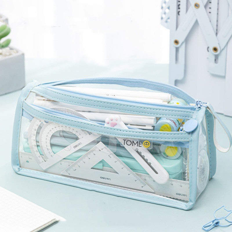 Office & School Supplies Transparent Double-Layer Pencil Case – Large Capacity Exam Stationery Bag