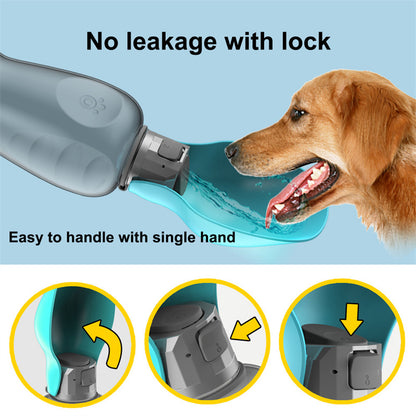 Portable Dog Water Bottle 800ml Leakproof Travel Dispenser with Foldable Bowl for Walking & Hiking