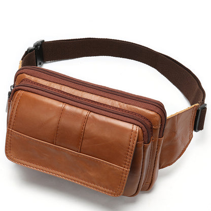 Genuine Cowhide Leather Men’s Waist Bag – Retro Crossbody Hip Bag