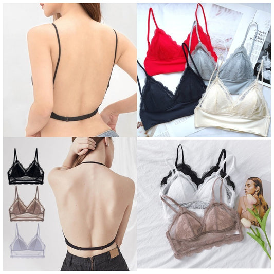 Women’s Lace Halter Bra – Wire free Low Back Seamless Bralette