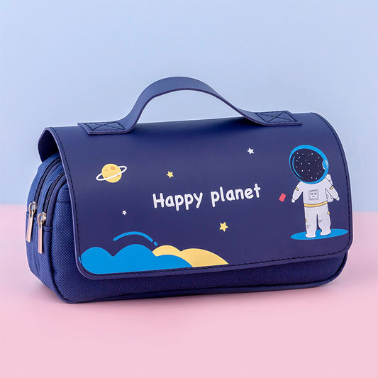 Office & School Supplies Planet Flip Canvas Pencil Case – Large Capacity Cute Cartoon Pen Pouch