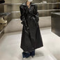 Women Trench Korean Style Mid-Length Leather Windbreaker Coat – Quilted Casual Jacket