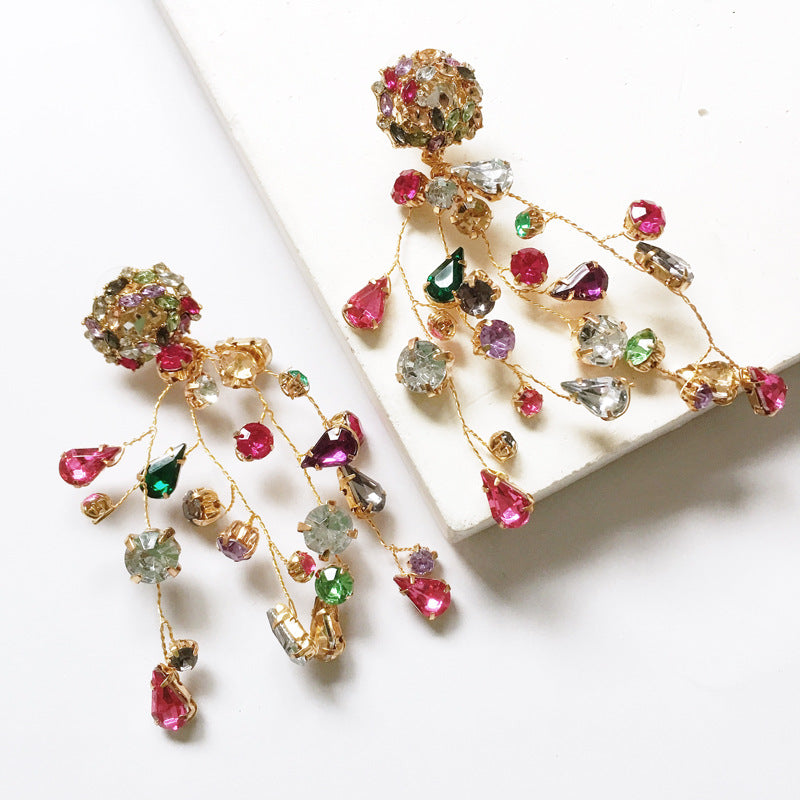 Colourful Rhinestone Flower Earrings – Sparkly Crystal Fashion Stud Earrings for Women