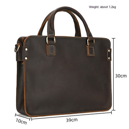 Men’s Crazy Horse Leather Briefcase – 14-Inch Genuine Leather Business Bag