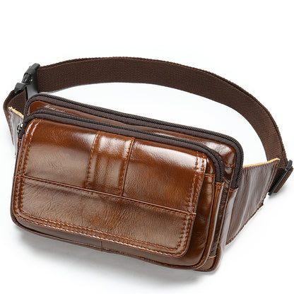 Genuine Cowhide Leather Men’s Waist Bag – Retro Crossbody Hip Bag