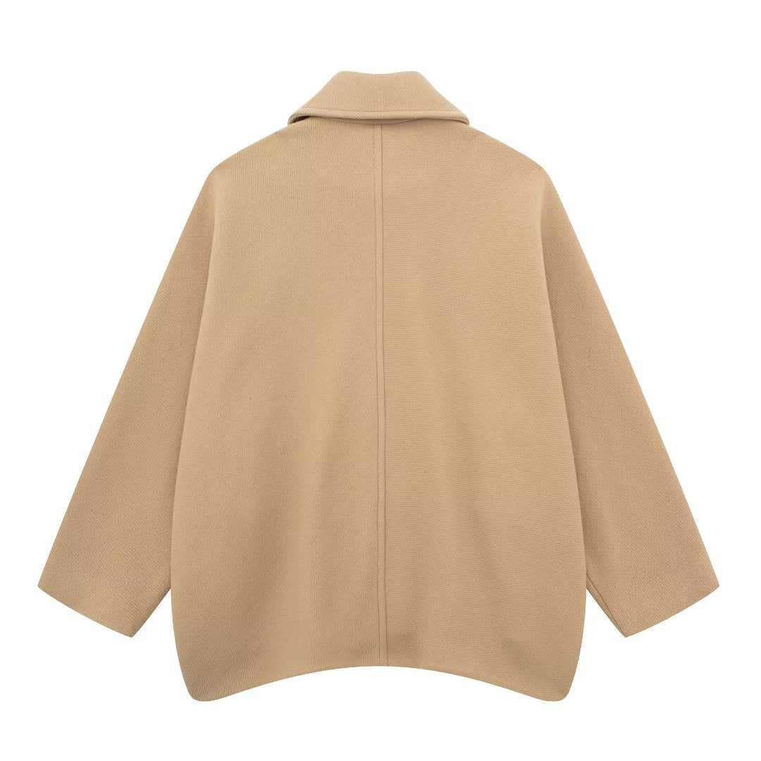 Women’s Wool Blend Short Coat – Loose Fit Winter Office Jacket